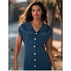 80s Cocktail Dress Womens Size Small 4-6 Black Breakin Loose Lace Collar Buttons